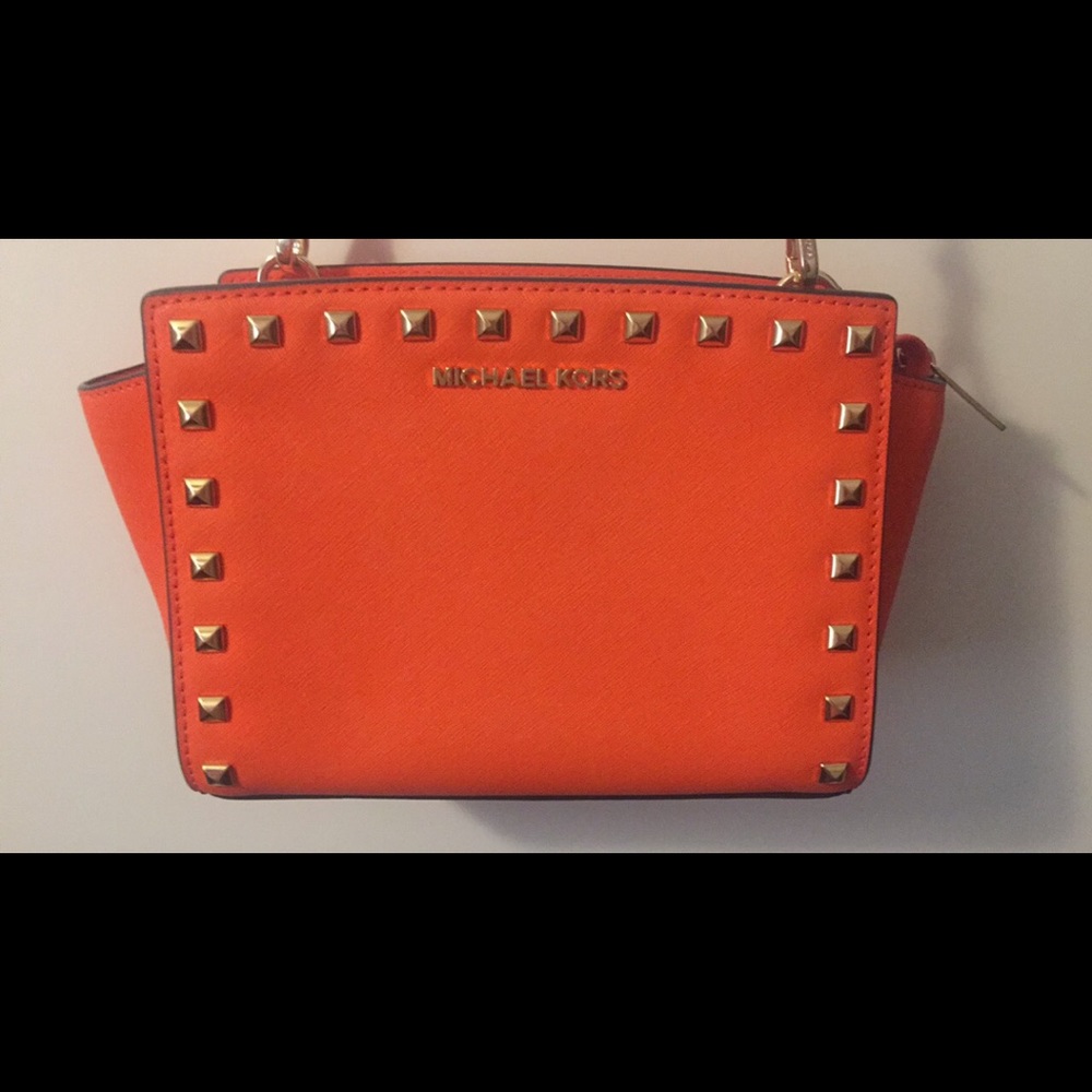 Michael Kors Small Selma Studded Orange Purse